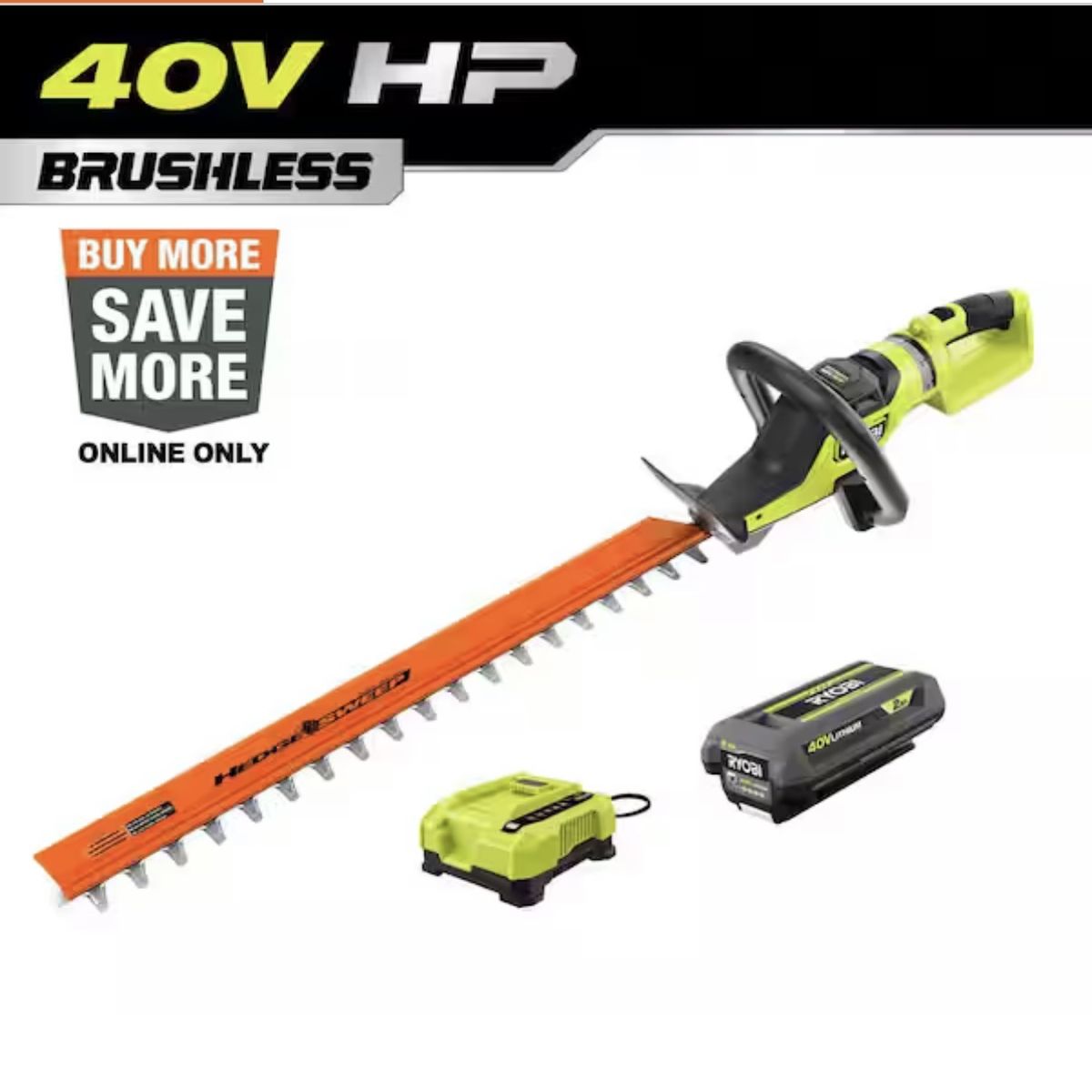 Ryobi 40V HP Brushless 26" Hedge Trimmer with Battery & Charger