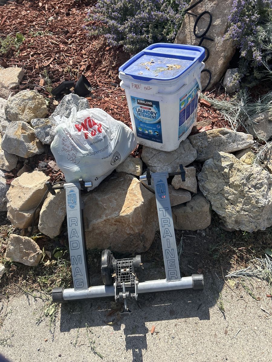 FREE: bike trainer, Kirkland Laundry Detergent (Full) & 60 Used Tennis Balls (Great for Dogs!)