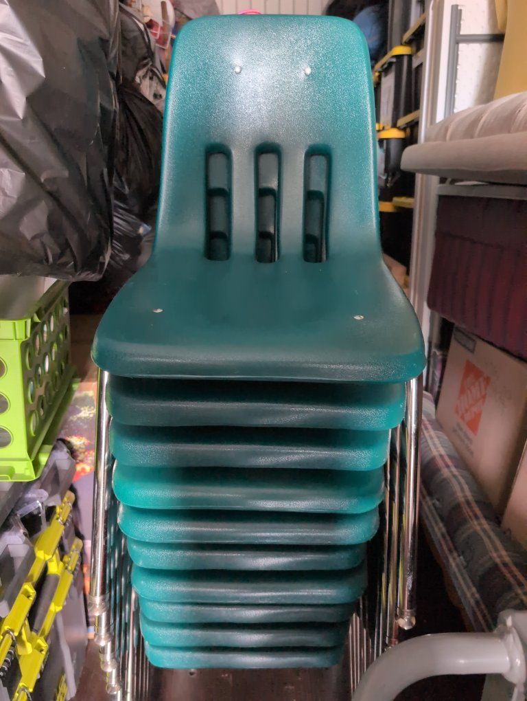 Stackable Teal Plastic School Chairs with Chrome Legs - Set of 10