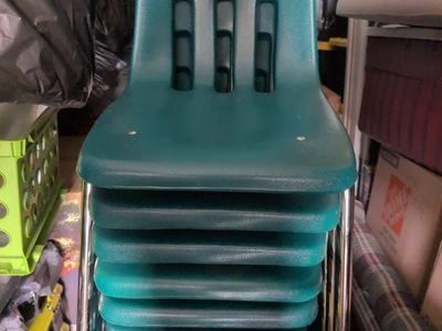 Stackable Teal Plastic School Chairs with Chrome Legs - Set of 10