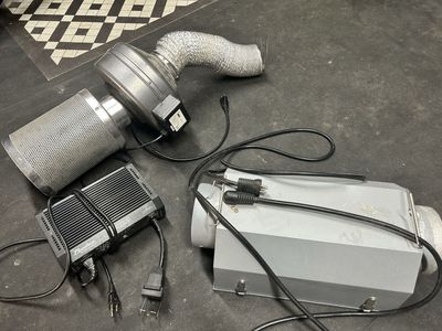 Hydrofarm Luminaire Series grow light and iPower 4-inch Inline Duct Fan Ventilation System with Carbon Filter