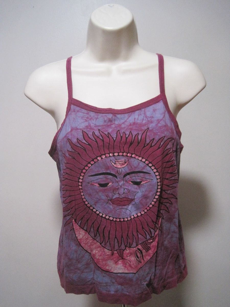 Unbranded Junior Medium Sun Moon Face Purple Tank Top Yoga Meditation Tees
