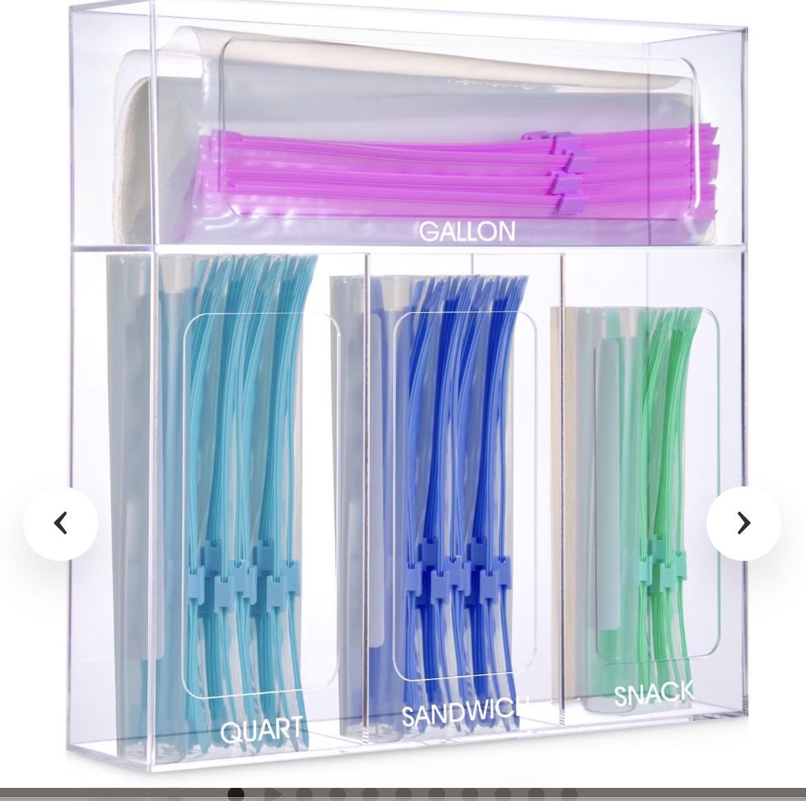 Clear Ziplock Bag Storage Organizer - Gallon, Quart, Sandwich, Snack Dispenser, new