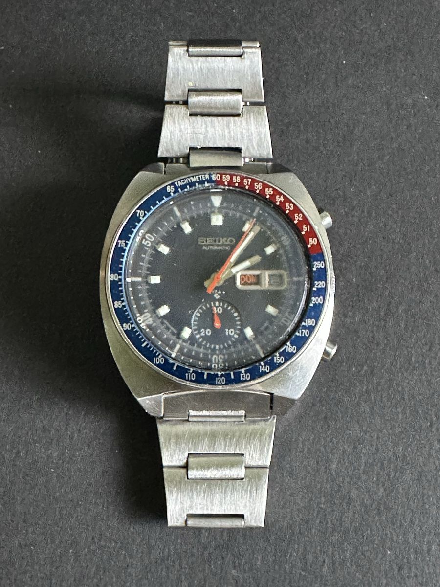 Vtg 1976 SEIKO Automatic Pepsi Pogue Watch w/Seiko Bracelet Band - READ