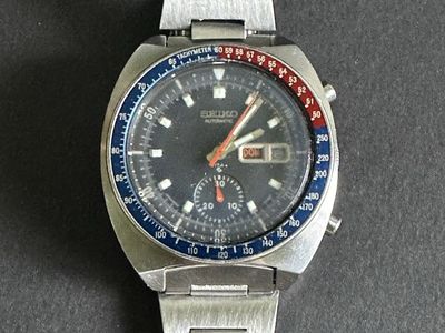 Vtg 1976 SEIKO Automatic Pepsi Pogue Watch w/Seiko Bracelet Band - READ