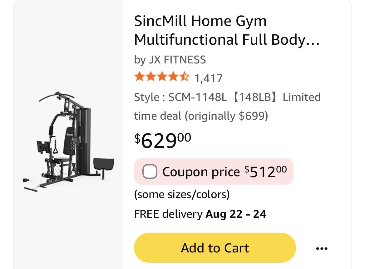 SincMill Home Gym Multifunctional Full Body 148LB SCM-1148L