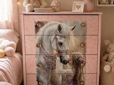 Pink Custom Horse Mural 4-Drawer Dresser Chest