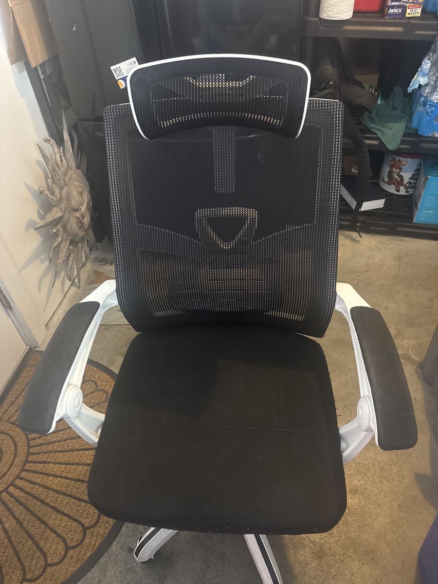 Ergonomic Office Chair - Black Mesh Back & Seat, White Frame, Adjustable Lumbar & Headrest