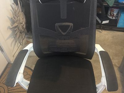 Ergonomic Office Chair - Black Mesh Back & Seat, White Frame, Adjustable Lumbar & Headrest