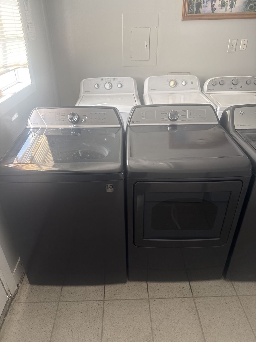 GE Profile Top Load Washer & Dryer Set - Dark Grey/Black - Electric