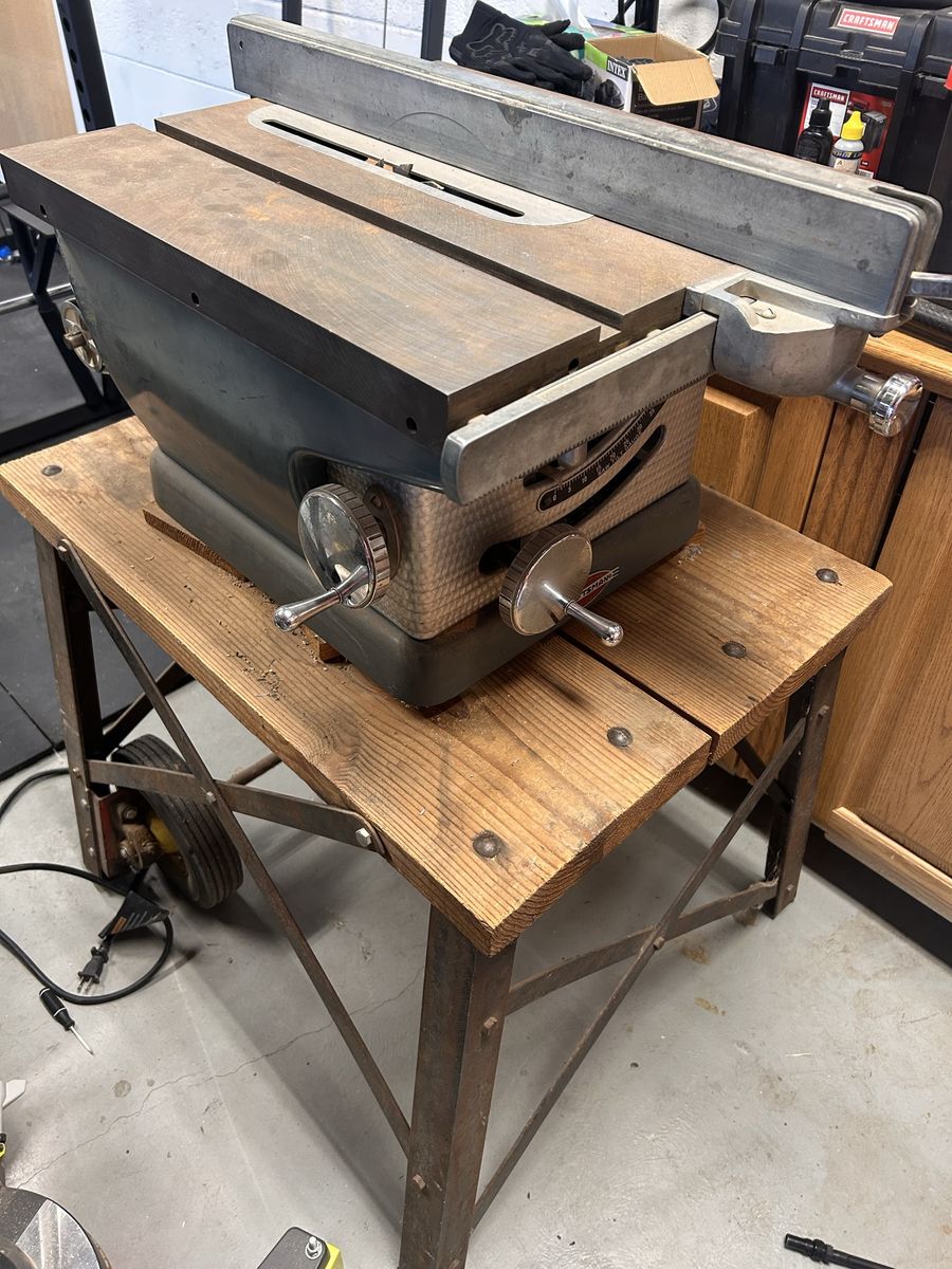Craftsman Vintage Table Saw with Motor and Wood Stand - Heavy Duty Woodworking Tool