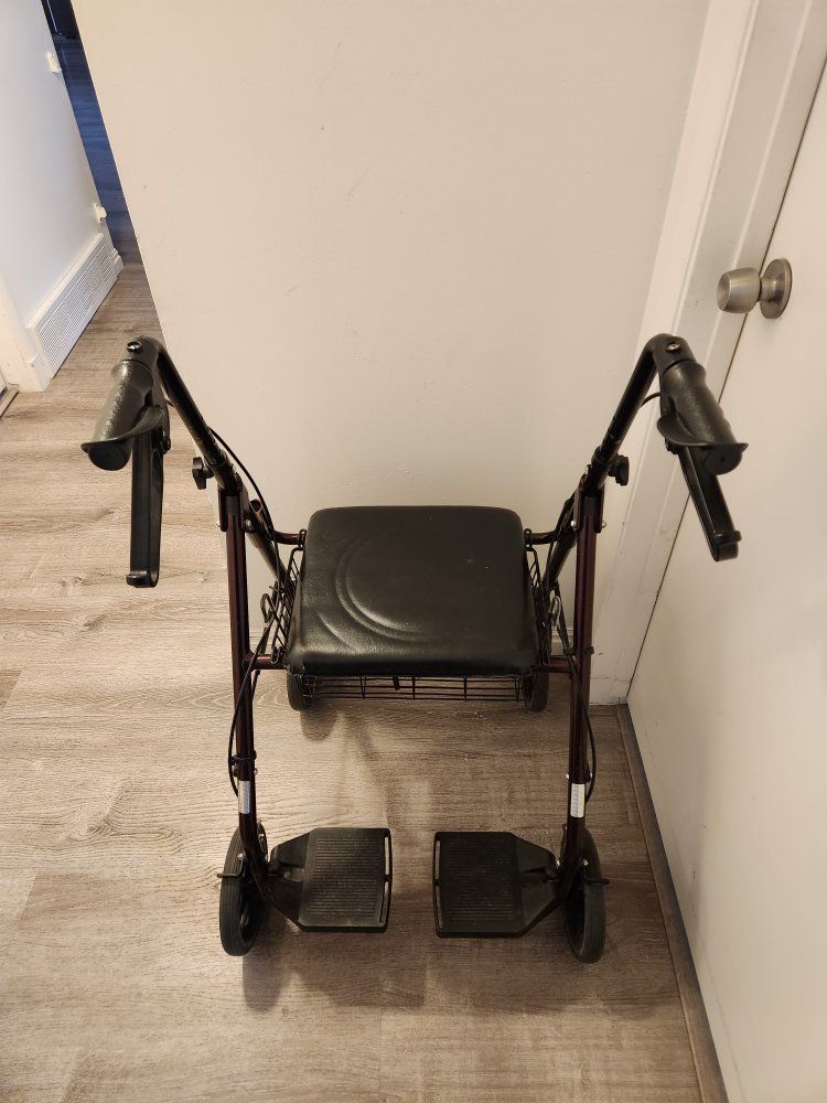 Drive Medical Rollator Walker with Seat, Basket & Footrests - Adult Mobility Aid