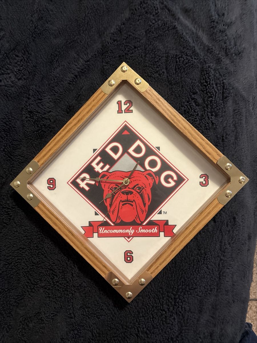 Vintage Red Dog Beer Wooden Wall Clock Collectible Bar Decor