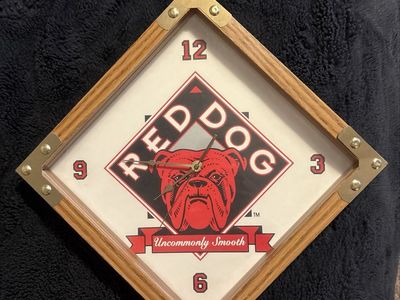 Vintage Red Dog Beer Wooden Wall Clock Collectible Bar Decor