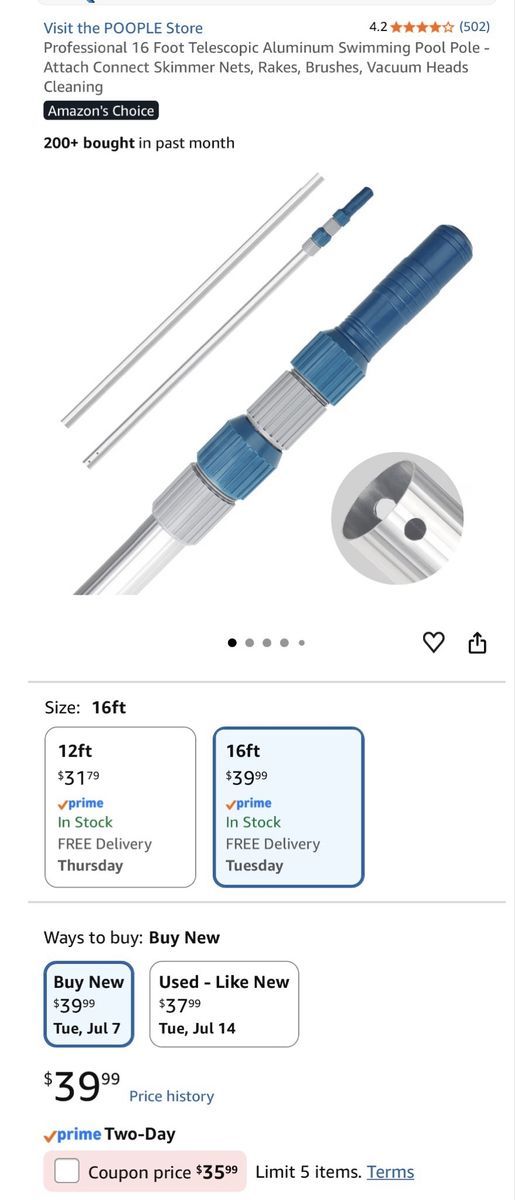 16’ telescopic pool cleaning pole