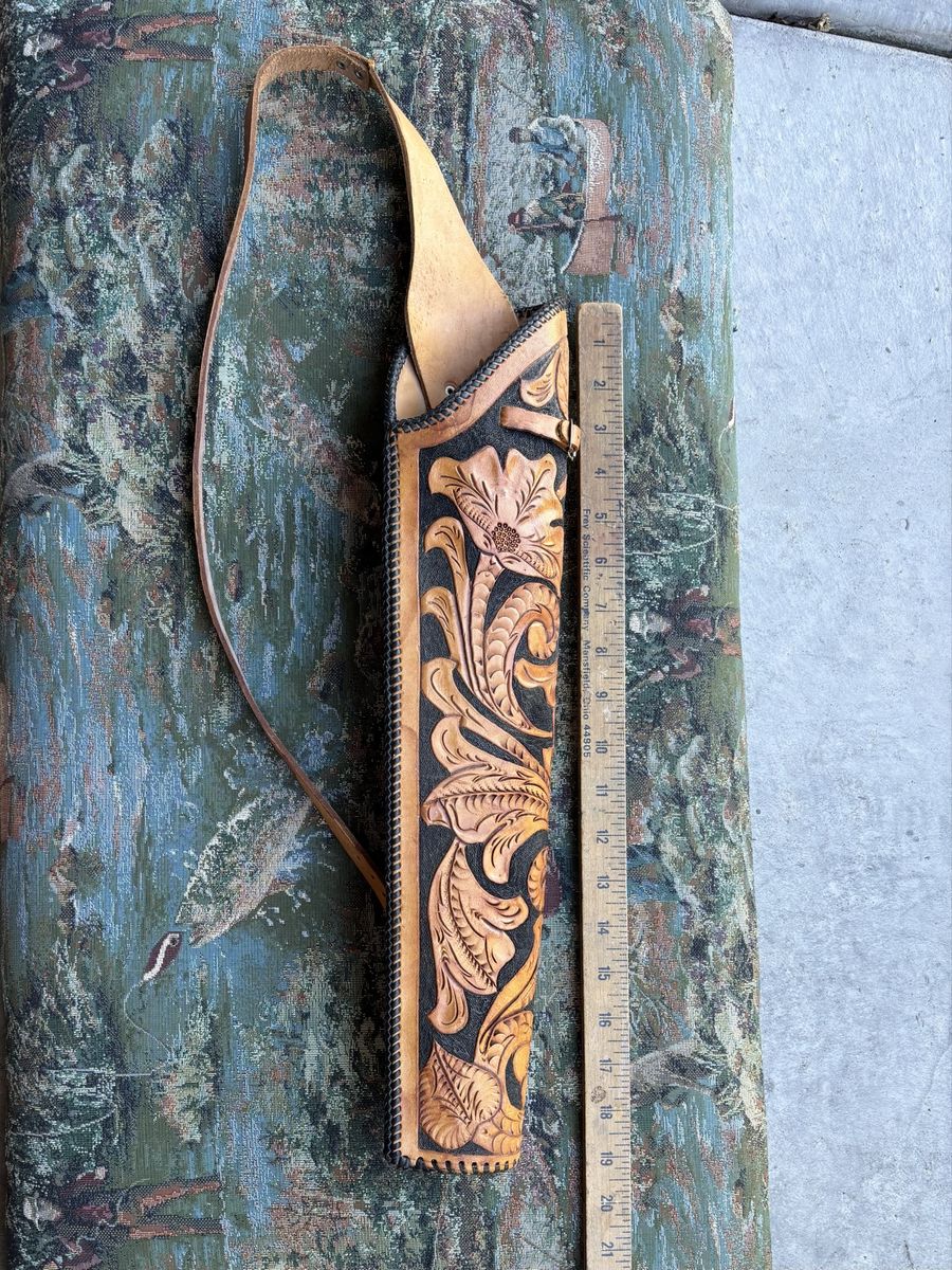 Vintage Hand-Tooled Floral Leather Quiver with Shoulder Strap