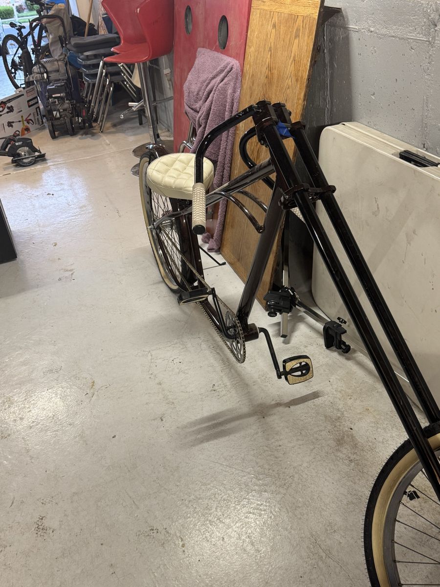 Custom Chopper Bicycle Extended Fork White Quilted Seat