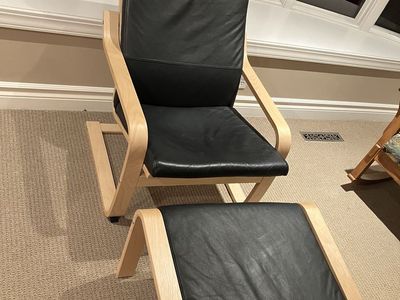 IKEA poang black leather chair with ottoman