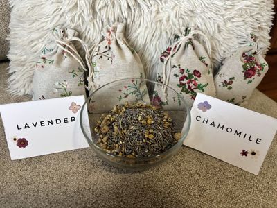 Handmade Lavender & Chamomile Sachets - Set of 4 Floral Drawstring Bags