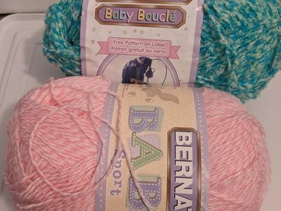 Bernat Baby Sport Yarn & Bernat Boucle Bear Yarn 2 Skeins