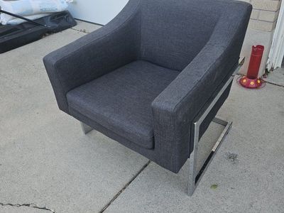 Modern Gray Fabric Armchair with Chrome Base - Accent Chair