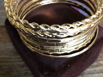 Elegant Gold-Tone Stackable Bangle Bracelet Set with Mixed Textures - 7 Pieces other 18k plated bracket and more