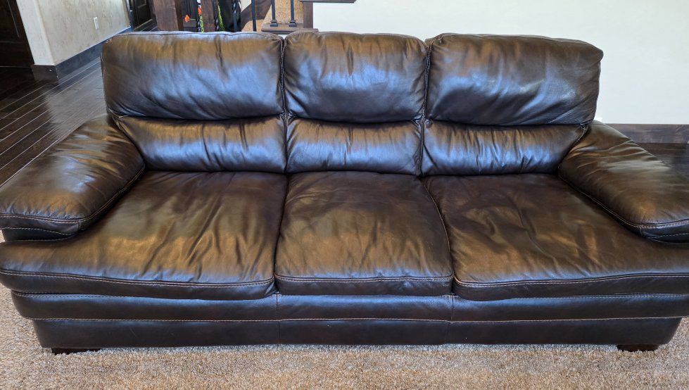 Dark Brown Leather Sofa & Armchair