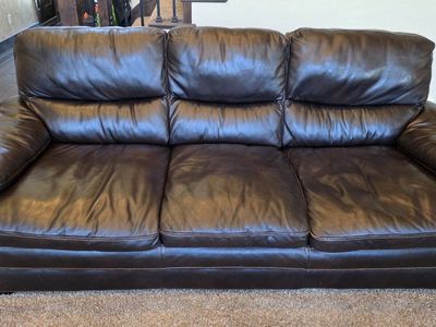 Dark Brown Leather Sofa & Armchair