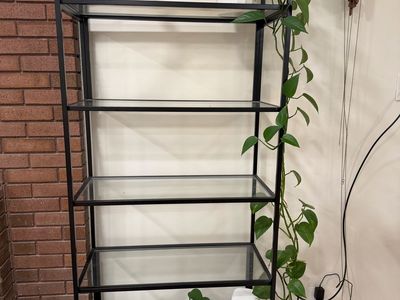 Modern Black Metal & Glass Display Shelf / Bookcase