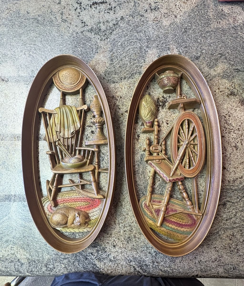 Vintage Burwood 1965 Colonial Wall Plaques – Matching Pair – Made in USA $60/both in Draper
