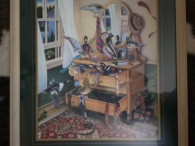 Vintage Monte Dolack Framed Art Prints - Tie One On & Suburban Refuge (Set of 2)
