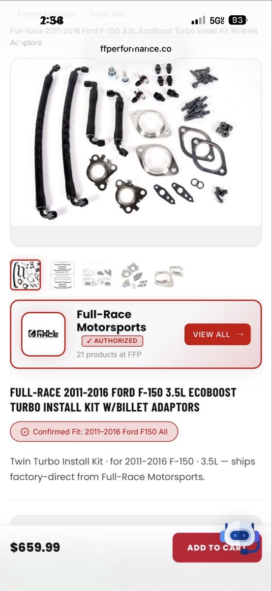 Full-Race 2011-2016 Ford F-150 3.5L EcoBoost Turbo Install Kit W/Billet Adaptors