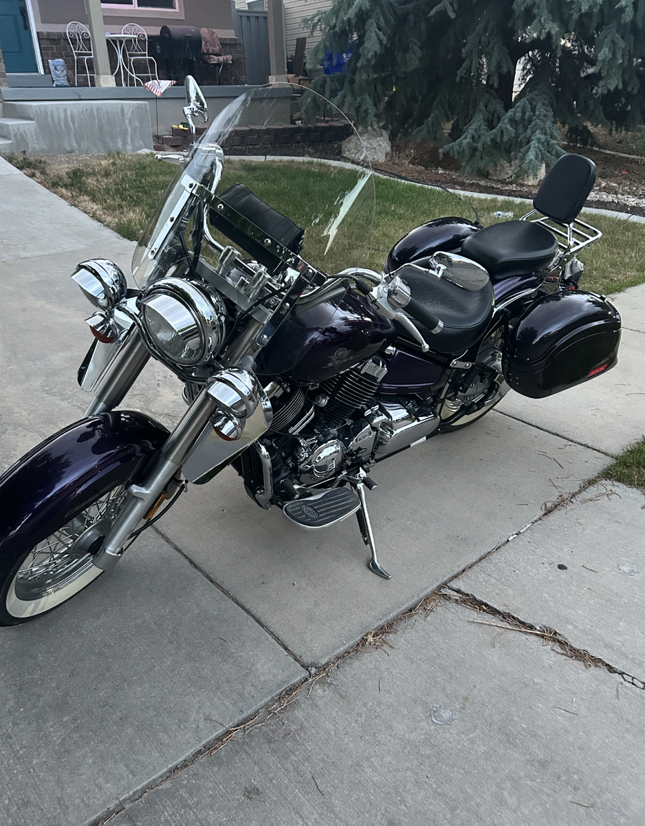 Purple 2001 Yamaha V Star 650 classic motorcycle