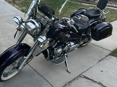 Purple 2001 Yamaha V Star 650 classic motorcycle