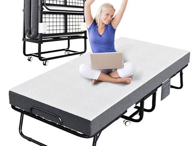 Folding Bed with Mattress, Portable Rollaway Bed for Adults - Foldable Cot Size Bed Frame with 5"