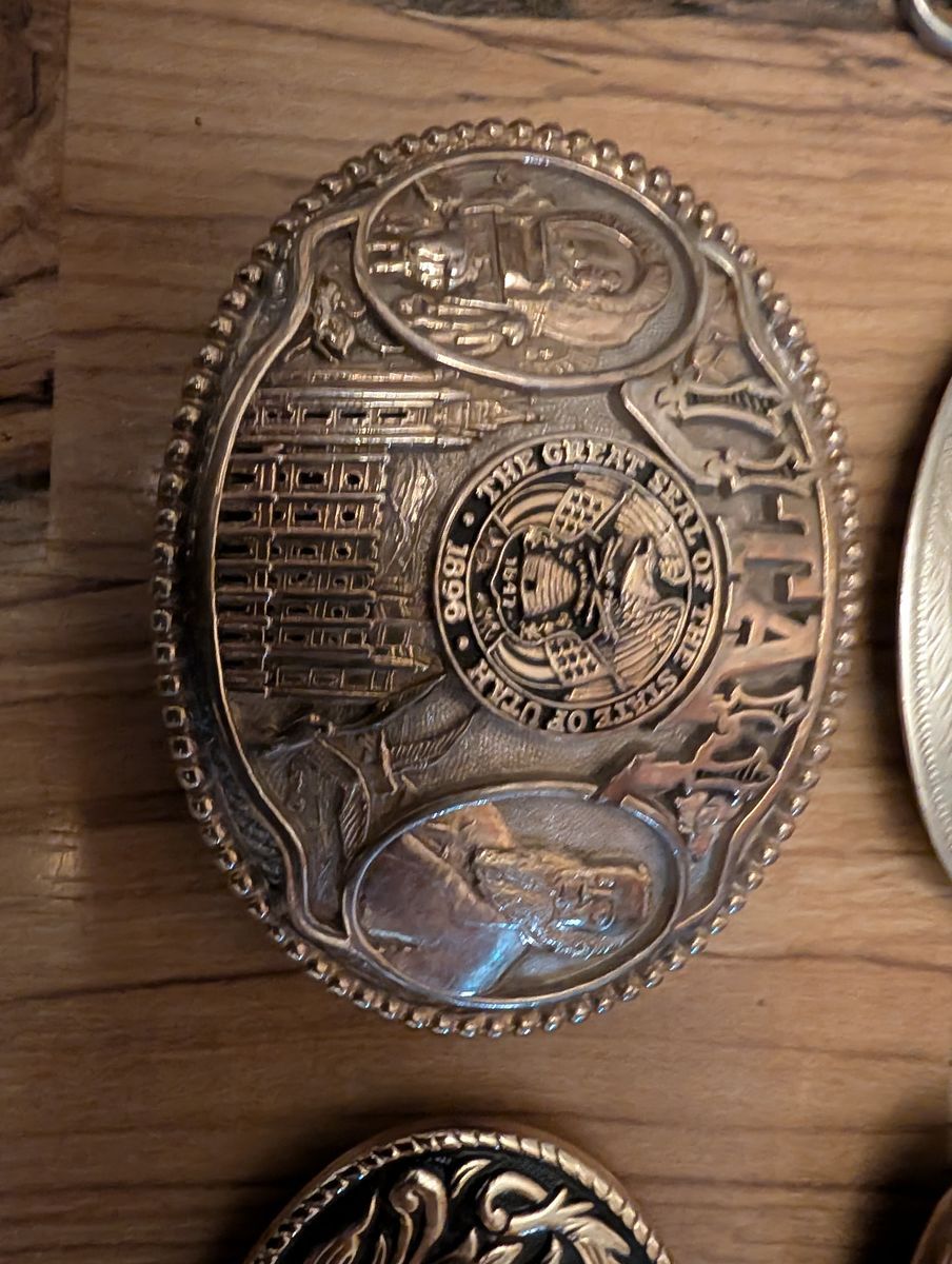 Utah State Heritage Attitude Belt Buckle