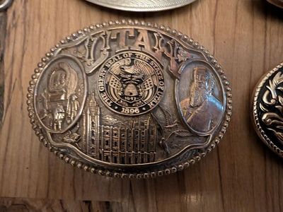 Utah State Heritage Attitude Belt Buckle