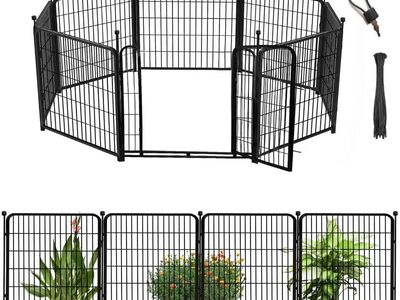 4ft Black Metal Pet/Garden Fence w/ Gate - 8 Panels - Like New - $120