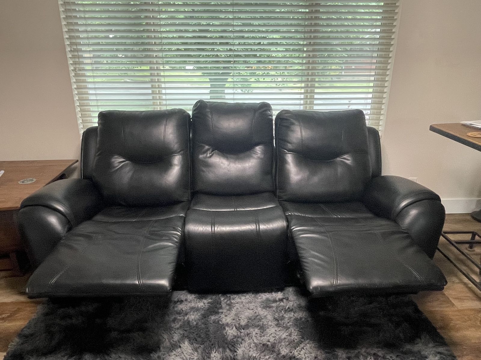 Vegan Black Leather (Fake) Living Room Furniture Set