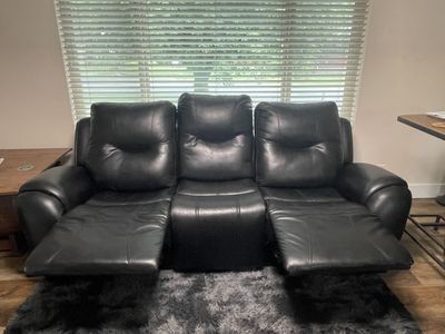 Vegan Black Leather (Fake) Living Room Furniture Set