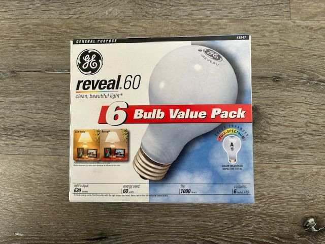 GE Reveal 60w Incandescent Light Bulbs 6-Bulb Value Pack