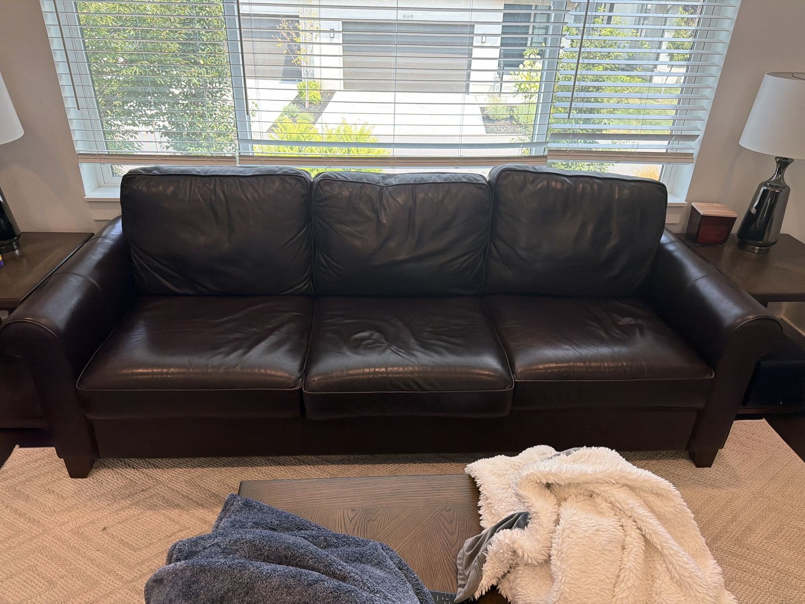 Pottery Barn Dark Brown Leather 3-Cushion Sofa Couch