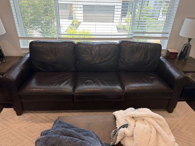 Pottery Barn Dark Brown Leather 3-Cushion Sofa Couch