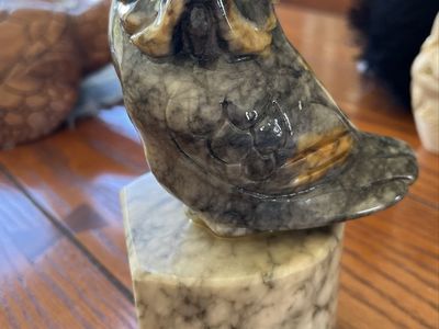 Vintage Genuine Hand Carved Alabaster Stone Owl Figurine on Marble Base Made in Italy.