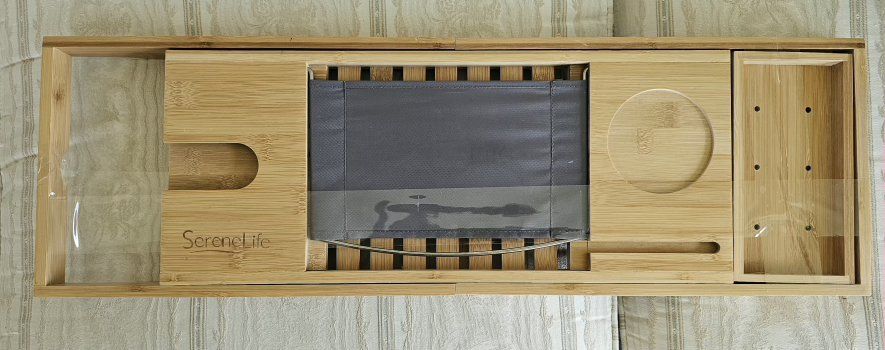 SereneLife SLBTHTRAY Adjustable Bamboo Bathtub Caddy Tray with Tablet Holder & Wine Glass Slot