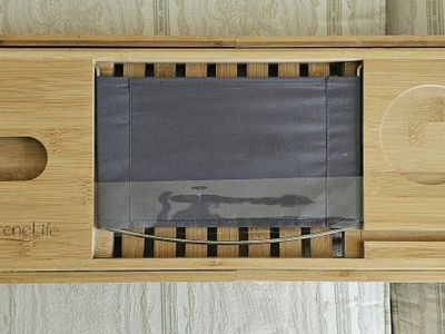 SereneLife SLBTHTRAY Adjustable Bamboo Bathtub Caddy Tray with Tablet Holder & Wine Glass Slot