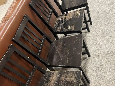 Set of 4 Used Black Wooden Dining Chairs - Rustic/Distressed Look