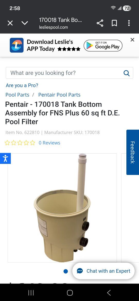 New Pentair 170018 FNS Plus 48 Bottom Tank Tank