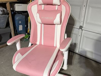 GTRACING Pink & White Gaming Chair with Lumbar & Headrest Support, Ergonomic Swivel Recliner