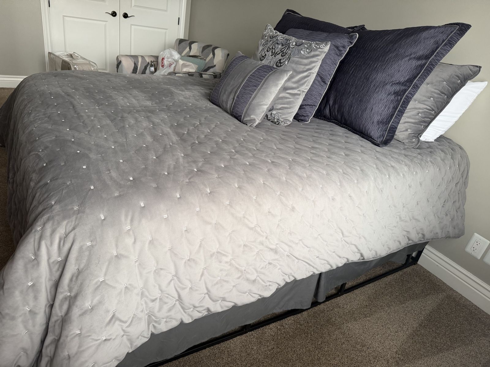 Quilted Duvet Queen Bedding Set (Blue/Gray)